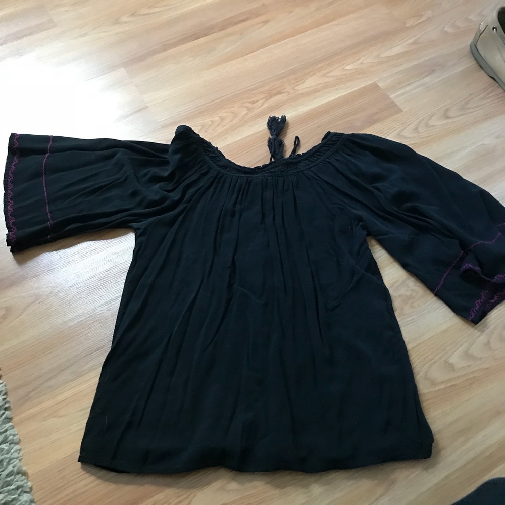 Black embroidered peasant top - Picture 3 of 3